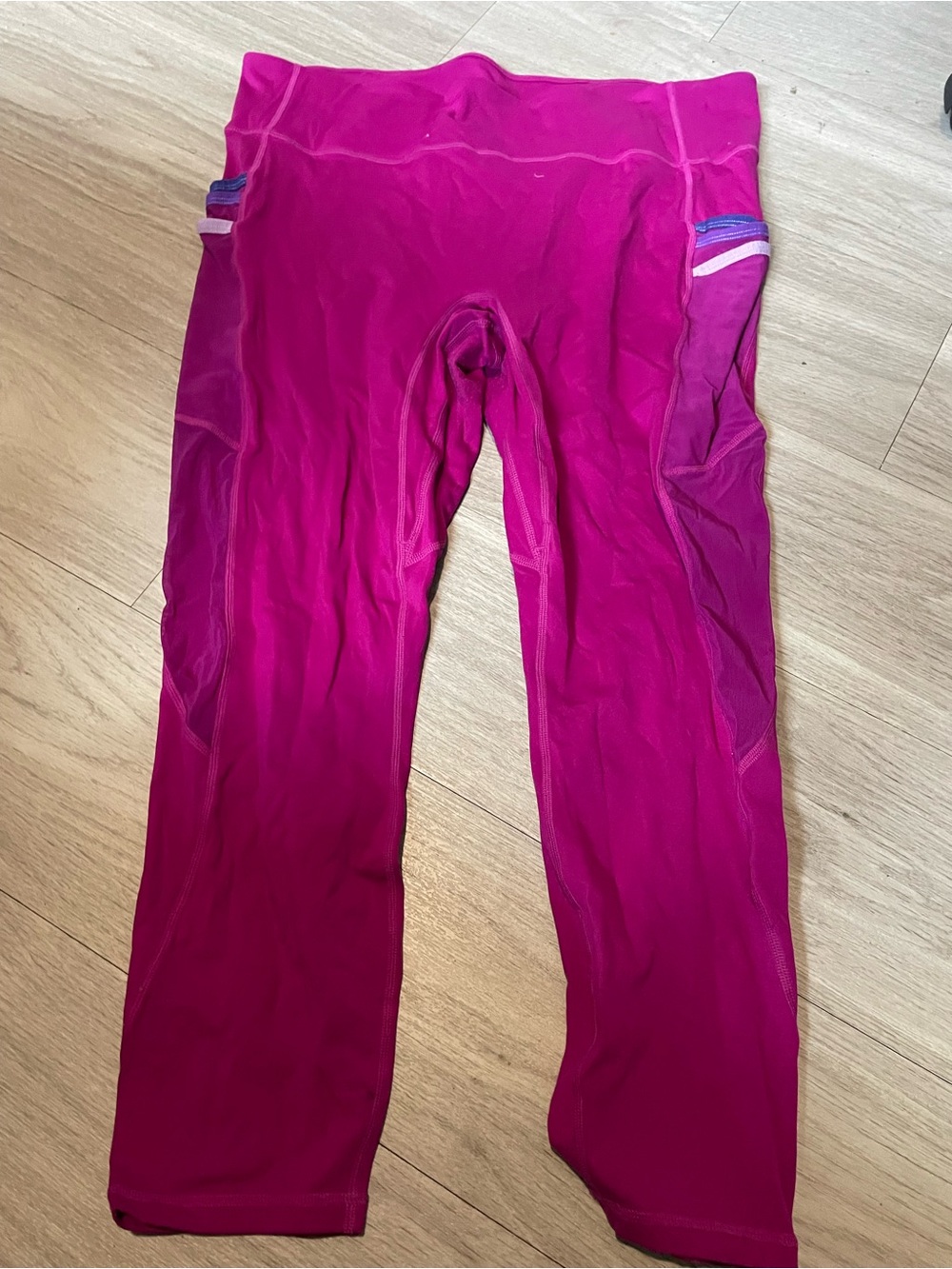 Fabletics Magenta High-Waist Leggings with Side Stripe Detail
